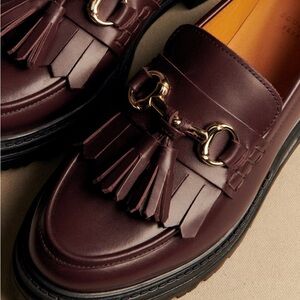 Sezane Women's Burgundy Amy Loafers with Gold Detail